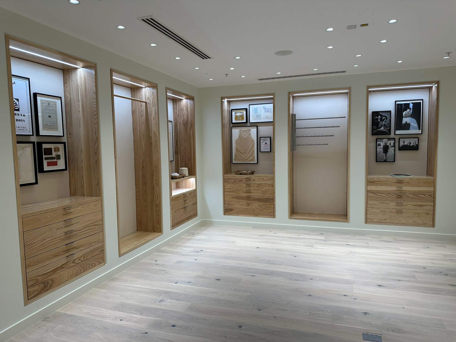 Sunspel flagship interior, Jermyn Street — fit-out by Qustom